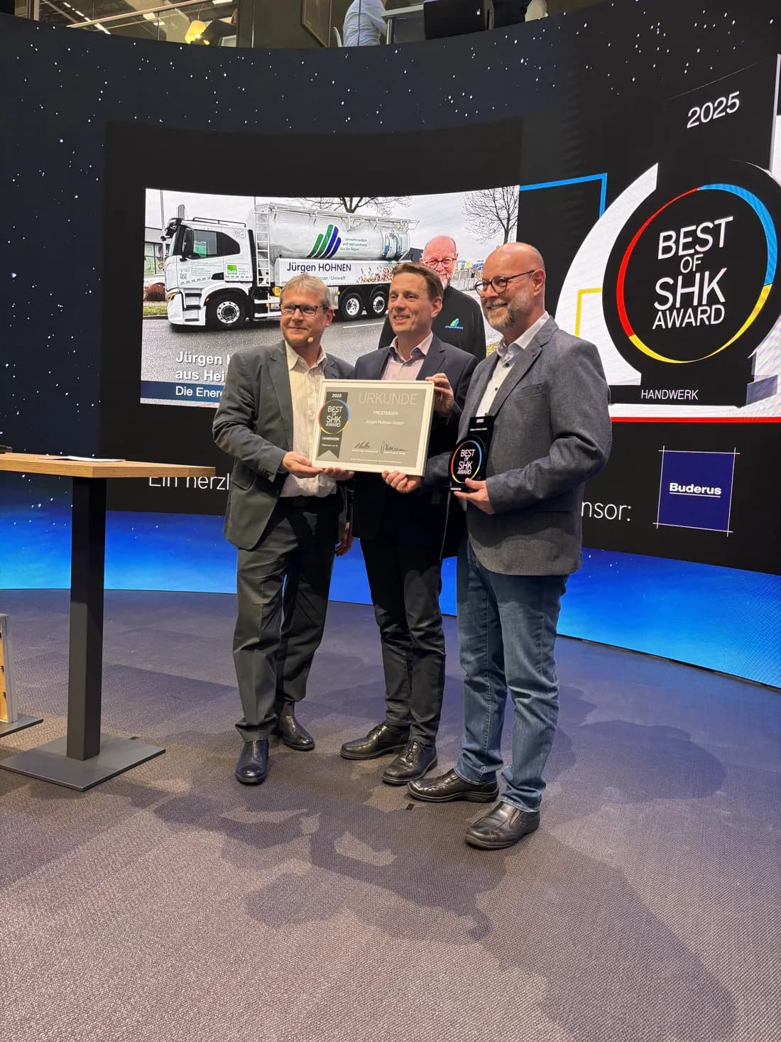 Jürgen Hohnen bei der Preisverleihung des Best of SHK Award 2025 in der Kategorie Handwerk
